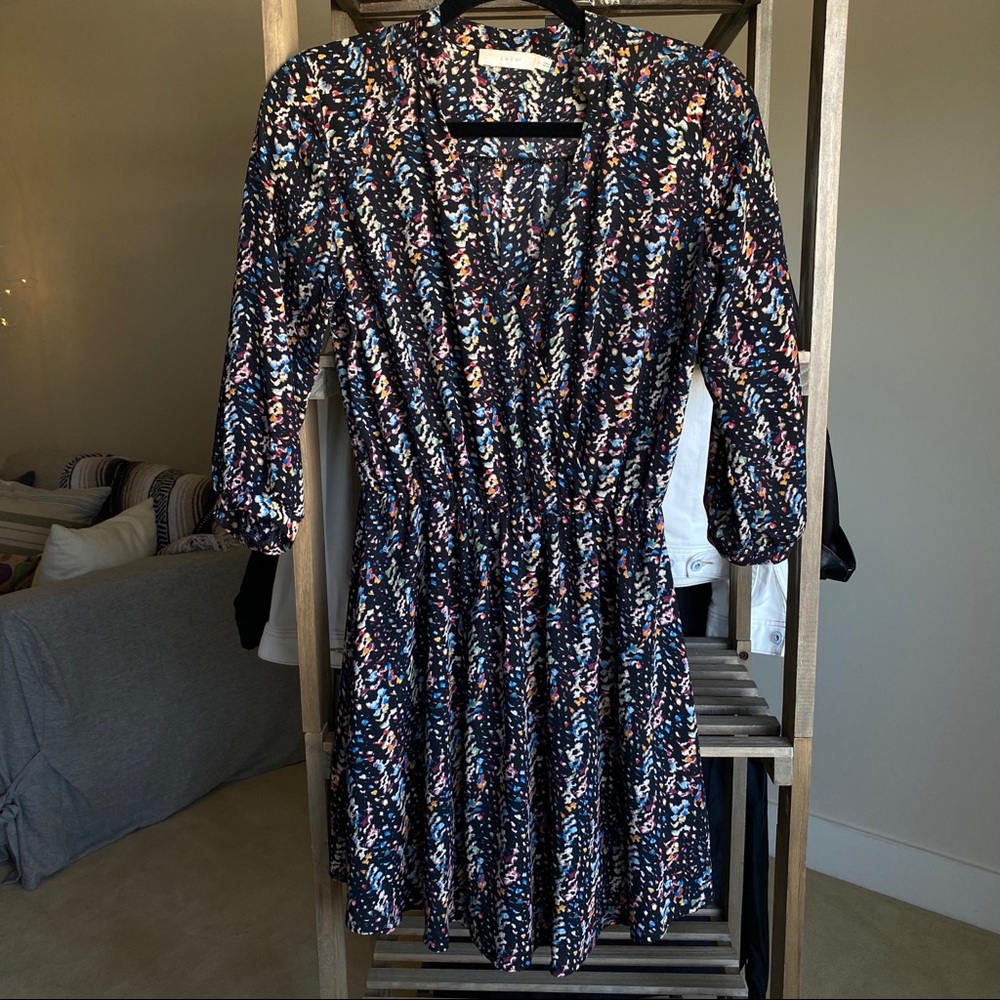 Lush black& multicolored speckle flouncy dress